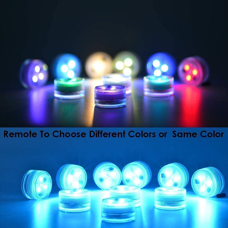 Mini luzes LED submersíveis com remoto Multicolor impermeável pequenas velas Tealight para vaso chuveiro piscina Halloween decorações