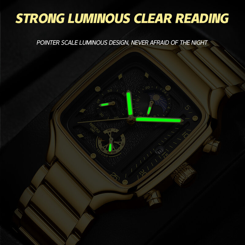 Relógio de pulso masculino quadrado de luxo, aço inoxidável, impermeável, relógio de quartzo, relógios masculinos, novo, 2022
