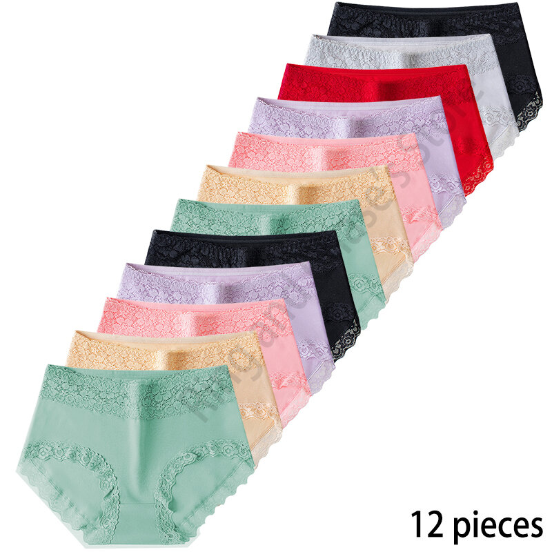 12 pieces  Cotton Women's Underwear Cute Sexy Comfortable Soft Lace Panties Seamless Girl Briefs Flingerie Large Size SALE