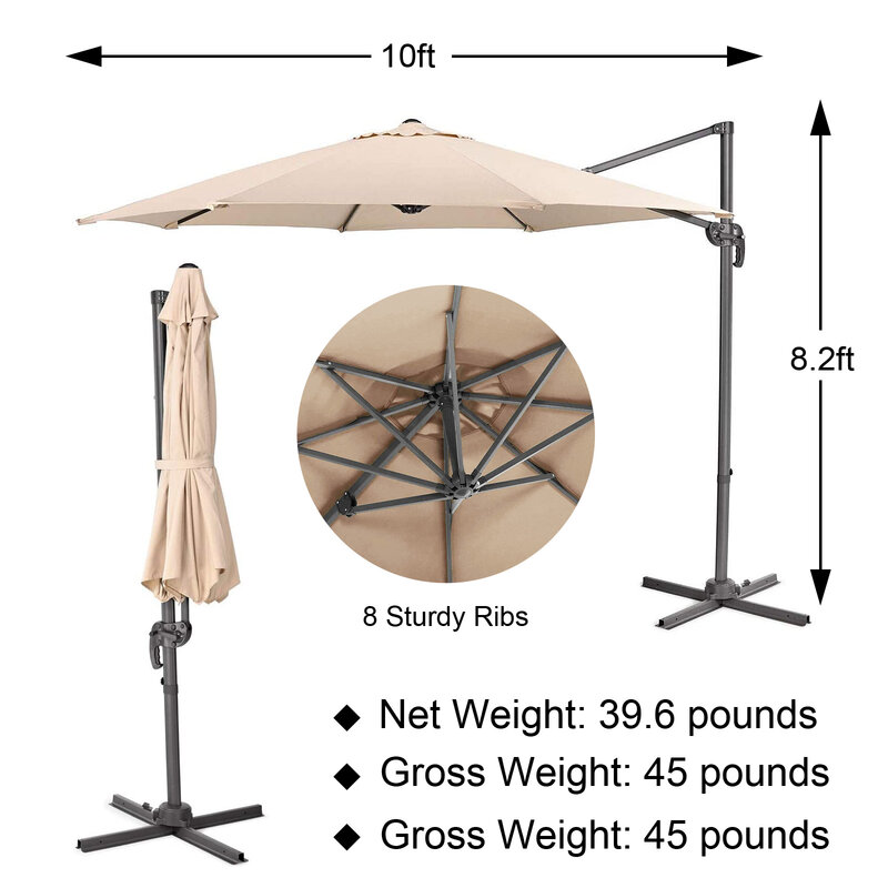 Outdoor Patio Umbrella Heavy Duty 10FT Market Table Umbrella 8 Iron Bones Metal Frame Without Base 240Gsm Polyester[US-Stock]