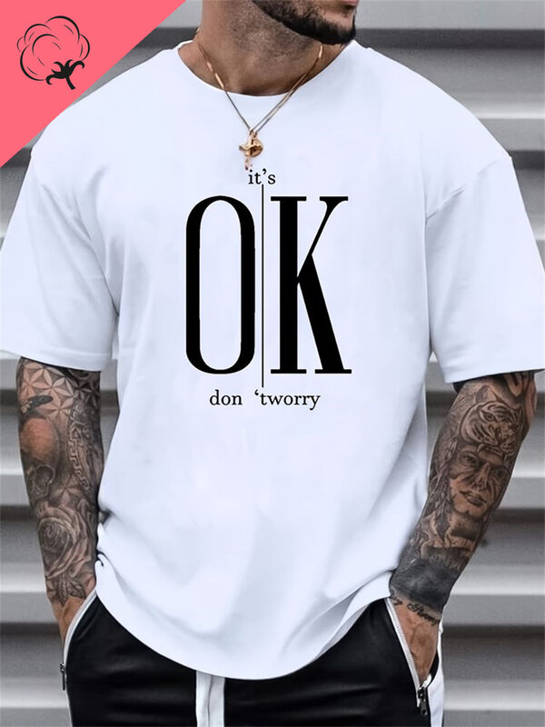 Chic ok Design Pattern stampato moda estiva da uomo trend casual manica corta abbigliamento t-shirt top