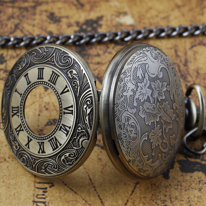 Vintage Roman Digital Graduated Star and Moon Pocket Watch Mens Unisex 30cm Waist Hook Chain Necklace Quartz Pocket FOB Watch