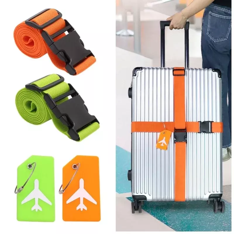 Adjustable Suitcase Belts Luggage Strap Tags Set Suitcase Packing Strap Binding Belt with Tag Luggage Accessories