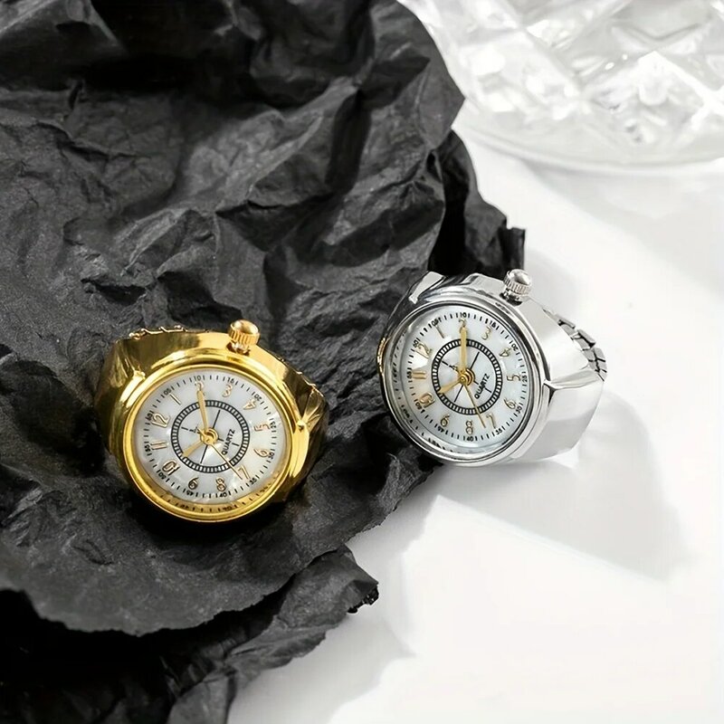 Mini Punk Finger Ring Watch, Relógios Trendy Couple, Relógio de quartzo criativo redondo, Acessórios de moda