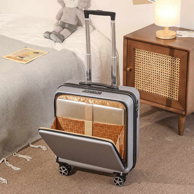 18 дюймовый чемодан для ручной клади с колесами, на молнии, с комбинированным замком, сумка для багажа, Модный деловой легкий чемодан из АБС