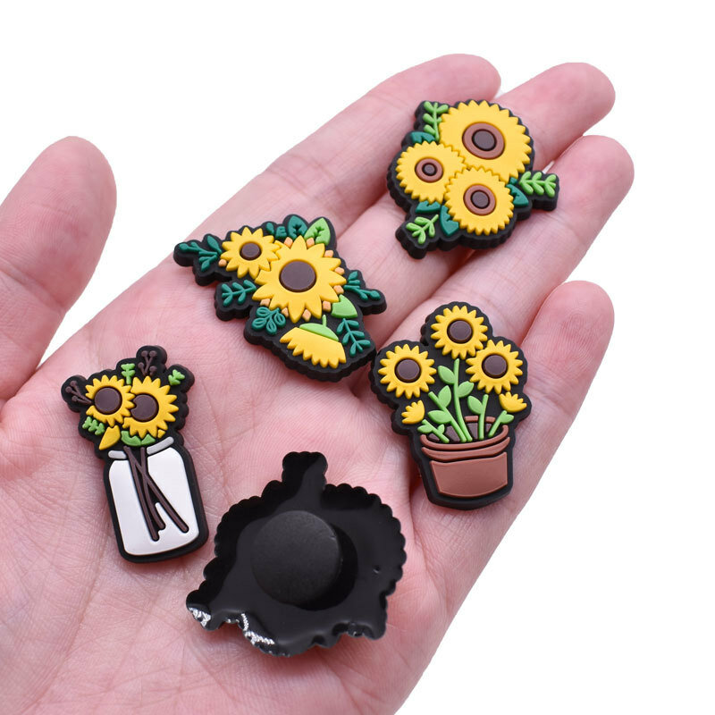 PVC flower lovely garden shoe buckles charms colorful yellow decorations for clog wristband woman pins spring kids gift