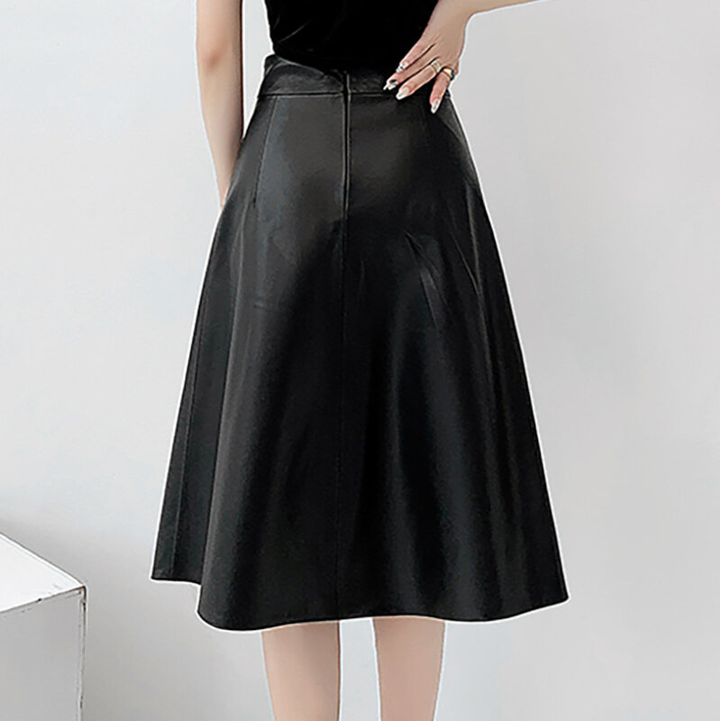 2023 Women New Fashion A-line Genuine Sheepskin Skirt Real Sheepskin Umbrella Leather Skirt E7