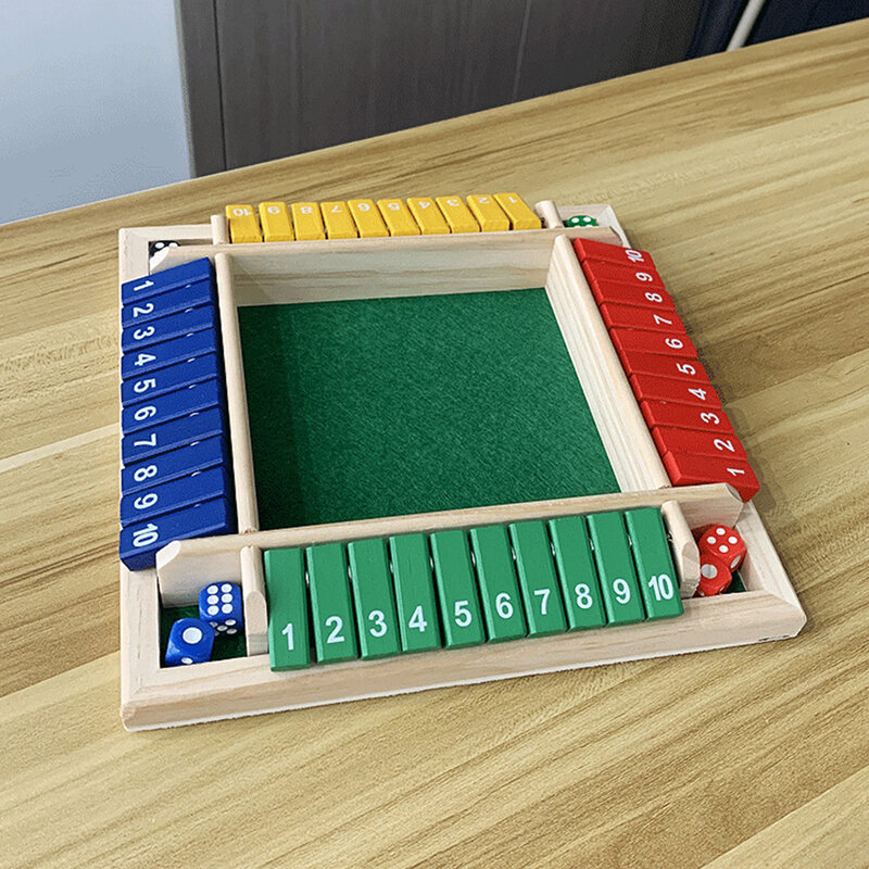 Shut The Box juego de mesa de dados, juego de mesa de madera de cuatro caras con 1-10 números tallados para beber en el Club de fiesta, 2-4 jugadores