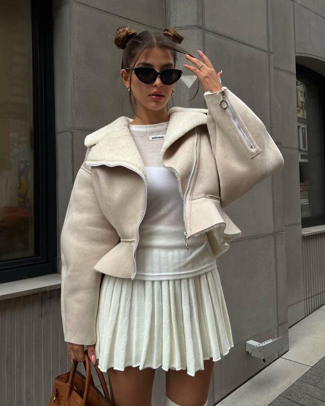 Abbigliamento donna 2024 autunno/inverno nuovo stile corto Polo collo moda edizione coreana donna maniche lunghe cappotto solido donna