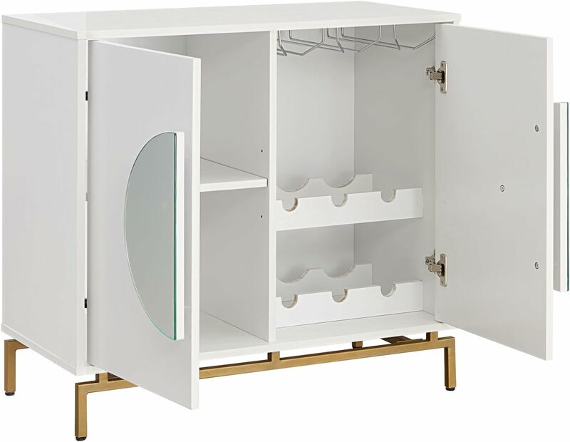 Wooden Liquor Bar Cabinet with Wine Glass Storage Sideboard Coffee Buffet Kitchen Organizer Modern Home Decor Display Elegant