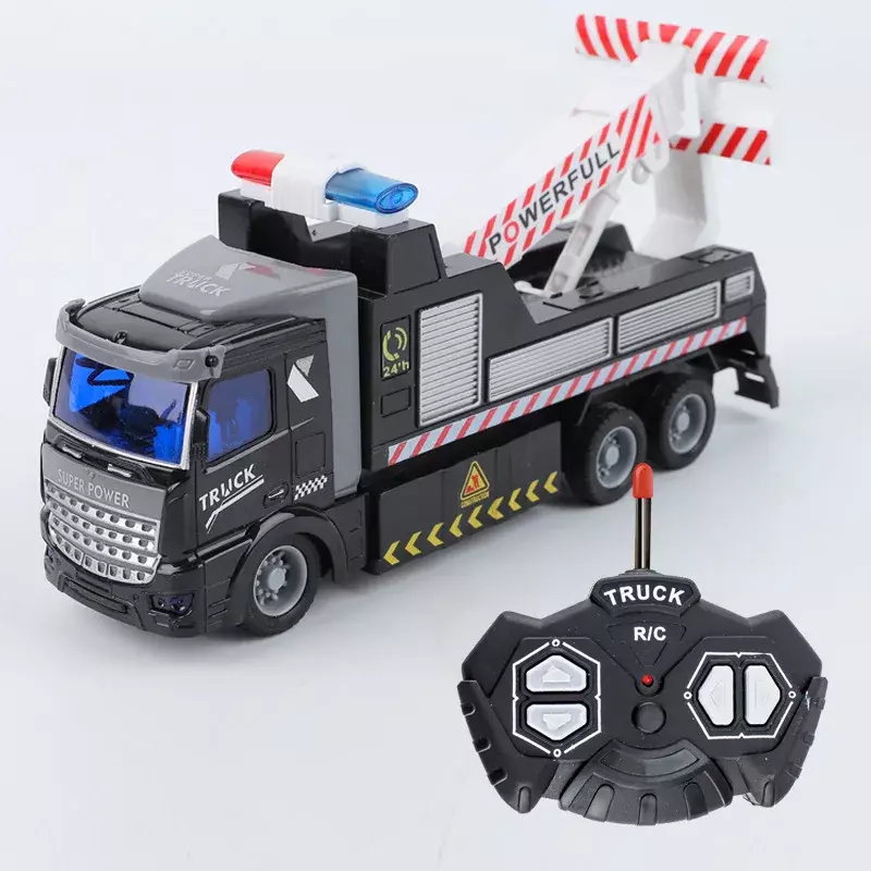 1/48 4ch simulação cabeça plana controle remoto tráfego resgate wrecker reboque transporte do leito caminhão