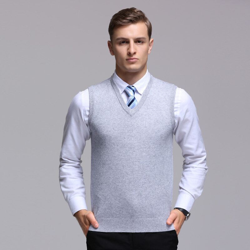 MRMT 2024 Brand Winter New Men's Knitted Vest V-collar Pure-color Sleeveless Wool Vest for Male Tops Knitted Vest