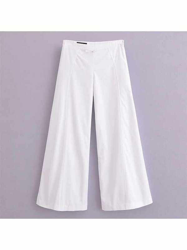 Pantalones holgados de pierna ancha para Mujer, pantalón Vintage de cintura media con cremallera lateral, color blanco, 2024