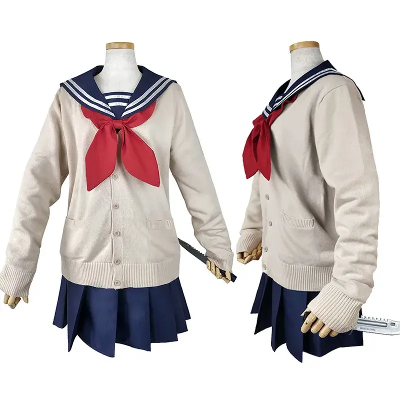 Disfraz de Himiko Toga de Anime My Hero Academia, abrigo de punto, traje de marinero, falda, uniforme Jk, disfraz de Halloween