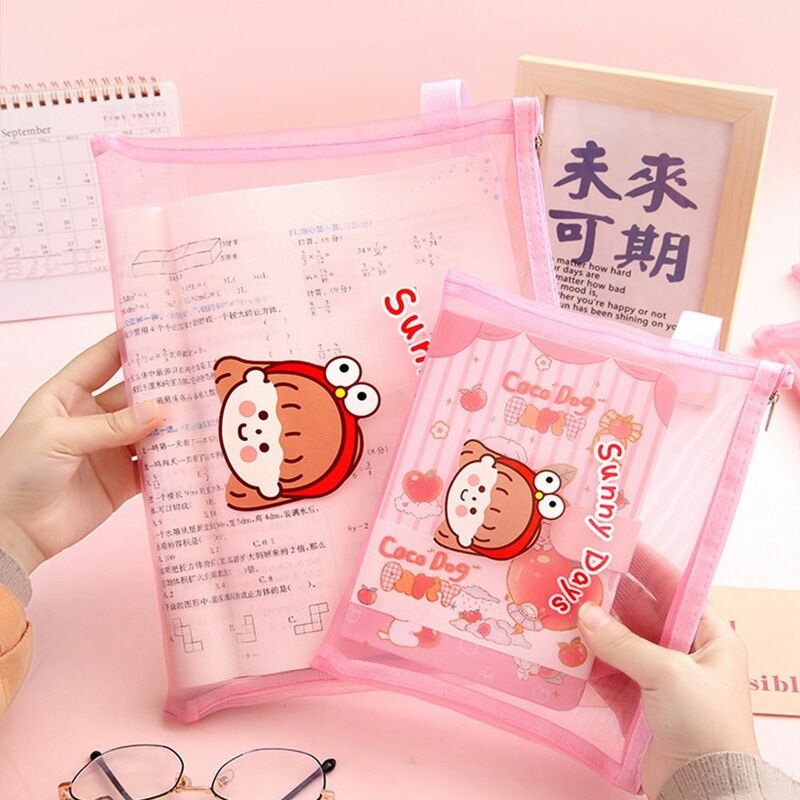 Korean Portable School Homework Student Textbook Test Paper Folder Zipper Storage Bag Nylon File Folders Document Bag