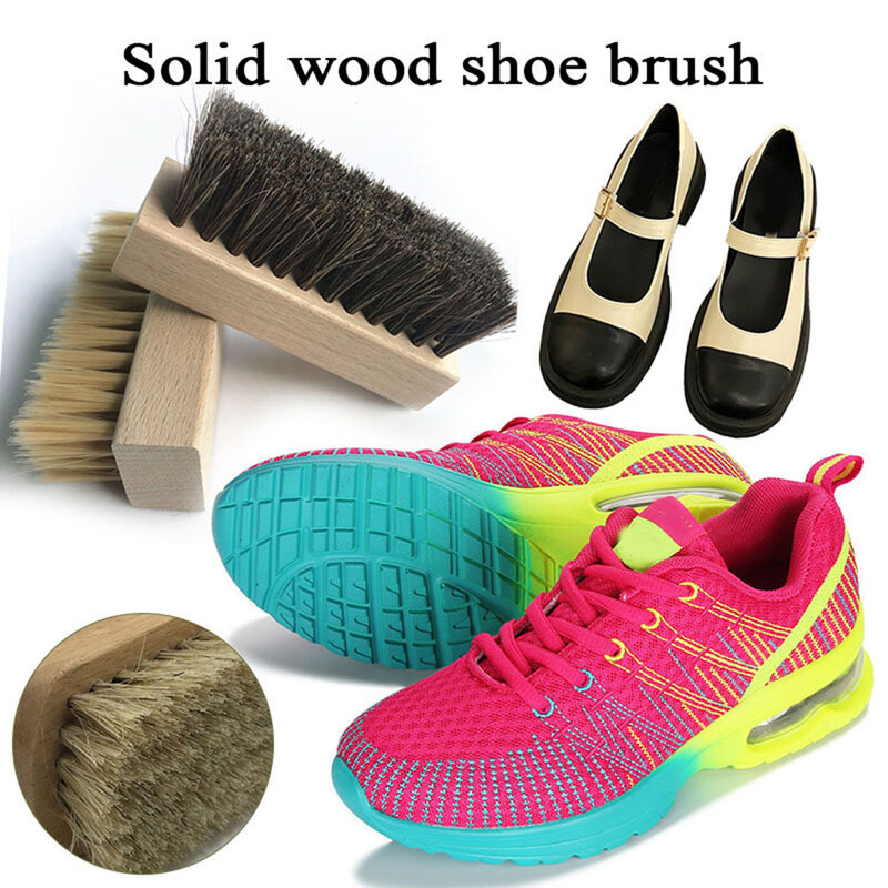 1Pcs Multifunction Cleaning Shoe Brush Wood Handle Shoe Brush Clothes Brush Clean Tool Pig Bristles Brushes For Slippers Sneaker
