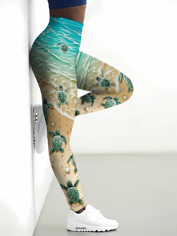 MSIEESO-3D طماق المطبوعة لليوجا ، الحياة البحرية ، شاطئ السلاحف ، الملابس الرياضية ، السراويل الداخلية والخارجية ، الركض واللياقة البدنية ، طماق المألوف