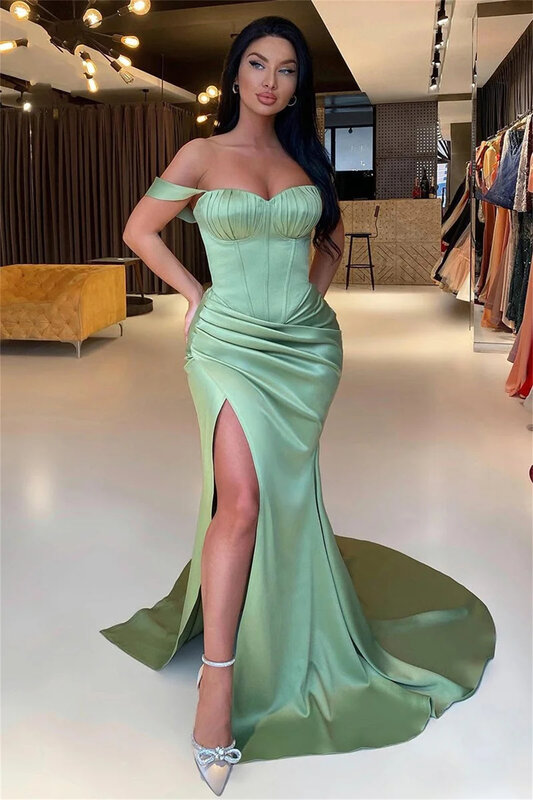 Lucy-vestidos verdes para mulheres, vestido de festa elegante, cetim sereia, vestido sexy de casamento, vestidos de baile Es, 2023