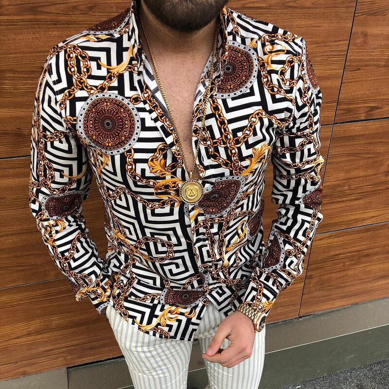 Новинка, осенняя гавайская рубашка с длинным рукавом, модная роскошная дизайнерская мужская рубашка Y2k, Мужская одежда, однобортный Кардиган в стиле ретро, Харадзюку