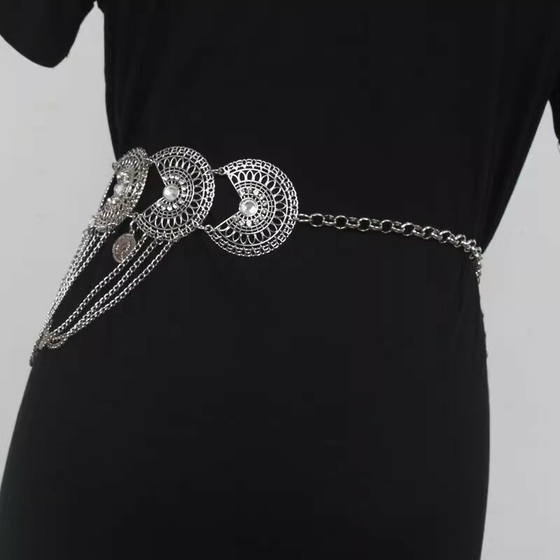 Women's Fashion Metal Chain Tassel Cummerbunds Female Dress Corsets Waistband Belts Decoration Wide Belt R2407