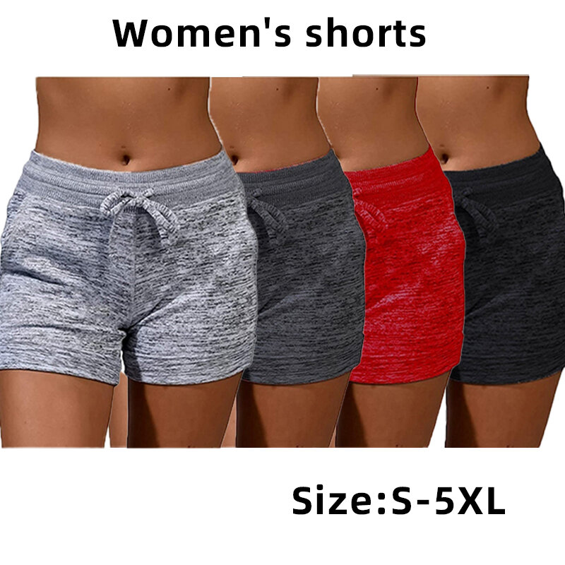 กางเกงขาสั้นผู้หญิงแห้งเร็วกางเกงโยคะกางเกงฟิตเนสลำลองกีฬากางเกงขาสั้นชายหาดกลางแจ้งของผู้หญิง S-5XL ขนาดพิเศษ