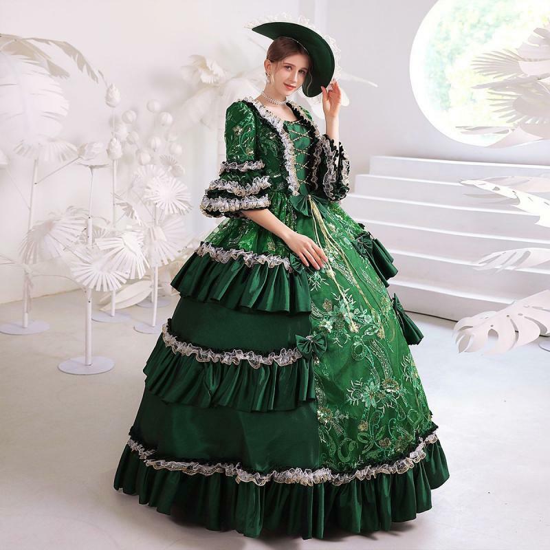 Frauen neue grüne Vintage exquisite europäische Stil Palast Prinzessin Kleid Drama Bühne Performance Fotografie Kleidung Kostüm