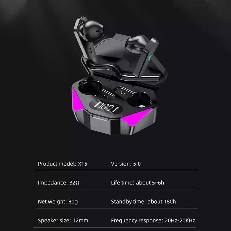 X15 Tws Gaming Oordopjes Draadloze Bluetooth Oortelefoon Met Microfoon Basgeluid Positionering 9d Stereo Muziek Hifi Headset Voor Gamer