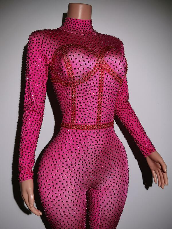 Трендовые товары 2023, новый блестящий розовый красный комбинезон с блестками, Женский официальный костюм для выпускного вечера, боди Fenyekong