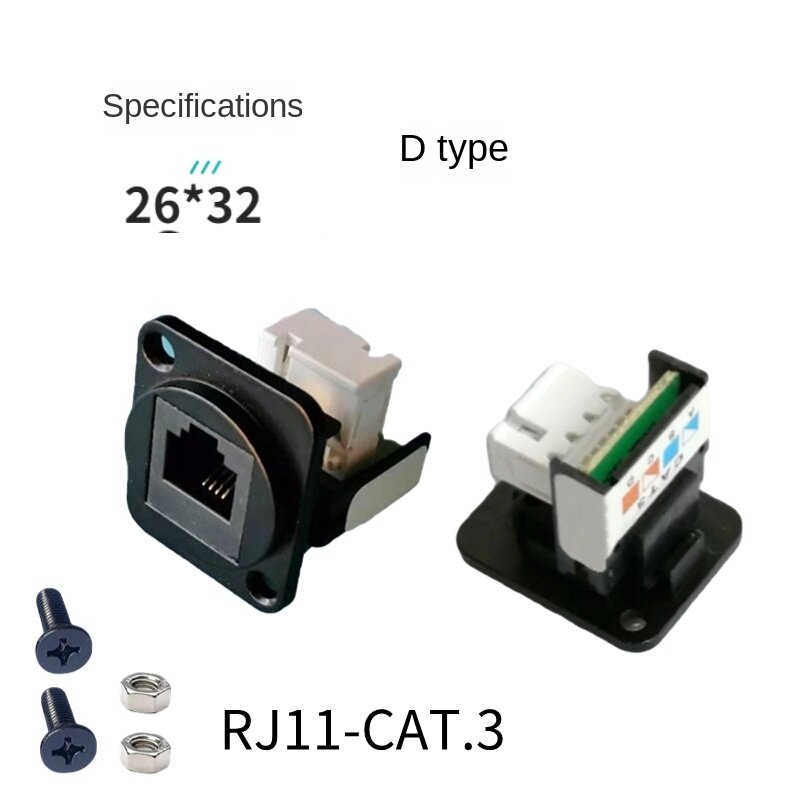 D-образный винтовой фиксированный модуль голосового соединителя телефонного устройства, RJ11 CAT.3 проводной черный и серебристый 6P4C