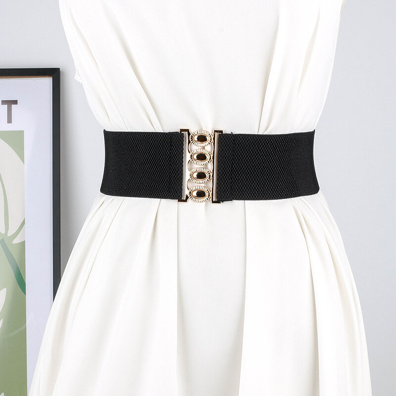 Korset wanita, gaun perempuan sabuk pinggang elastis lebar simpel mode gesper logam