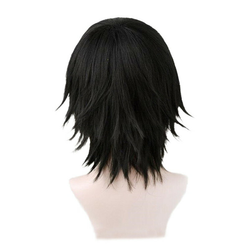 Himeno Wig Cosplay, Wig tahan panas + topi Wig tahan panas, wig rambut pendek hitam 30cm, Cosplay Anime, dengan tambalan mata