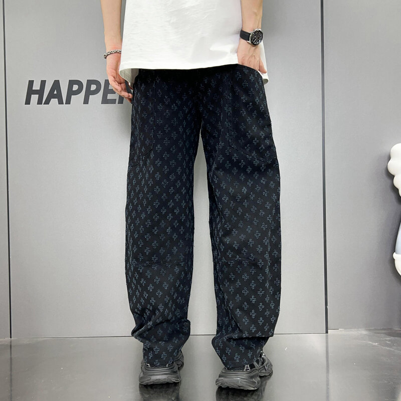 Jeans retrô de rua Hip Hop masculino, calças retas soltas, perna larga, high-end, moda casual, tendência, rua alta, Y2K