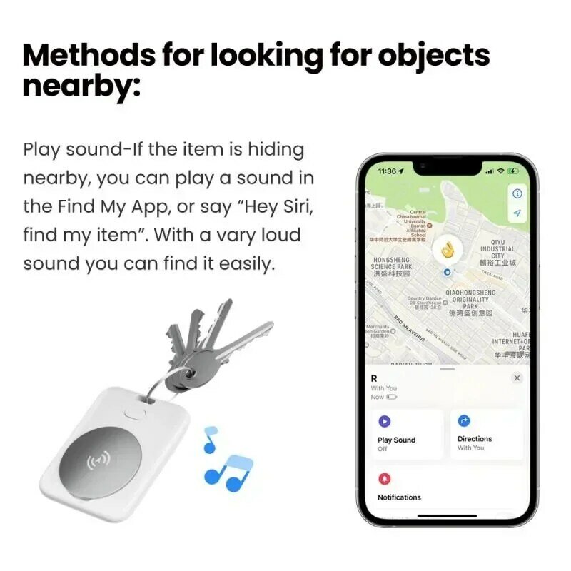 Rastreador inteligente antipérdida, dispositivo localizador de etiqueta de aire, alarma de búsqueda de 2 vías para llaves de bolsa de AirTag, localizador de mascotas y niños para Apple iOS