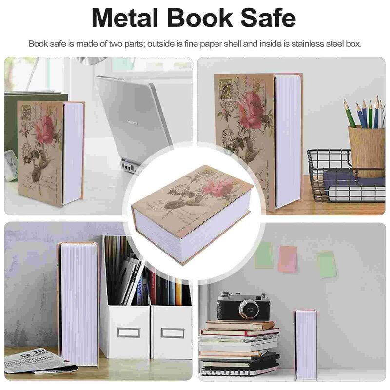 1 pc Simulation Metall Buch Schließfach Rose Muster Safe Box Geheim buch Safe