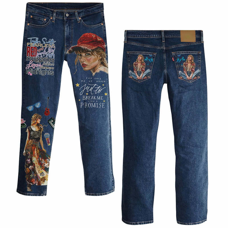Retro Printed Jeans, Women's High Waisted Jeans, 2024 Spring New Straight Leg Casual Pants, American Retro Style