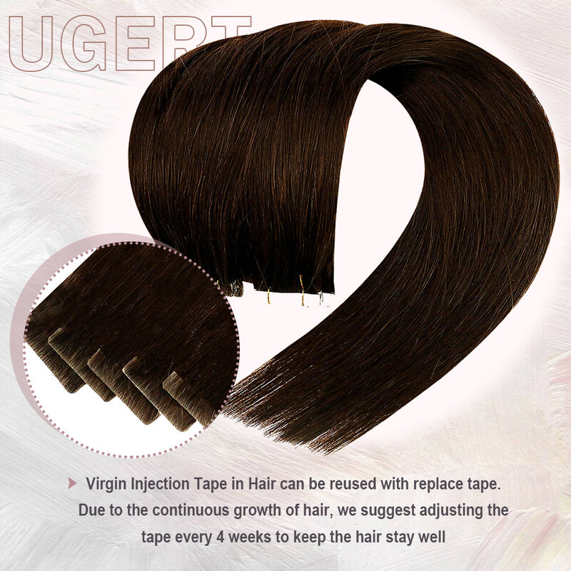 Ugeat-Cinta Invisible en extensiones de cabello humano, grado 10A, trama de piel sin costuras, inyección de cinta virgen en cabello, 2,5G por pieza, 12 meses