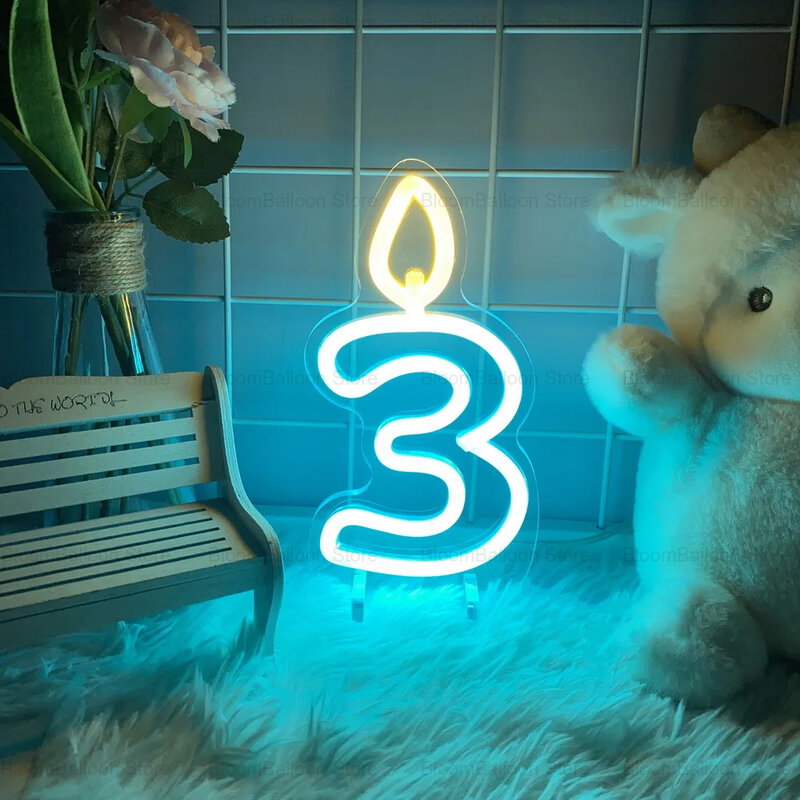 ไฟนีออนวันเกิด0-9จำนวนเทียน LED 40ซม. ไฟนีออนสำหรับตกแต่งงานปาร์ตี้สุขสันต์วันเกิดของตกแต่งโต๊ะอาบน้ำทารก