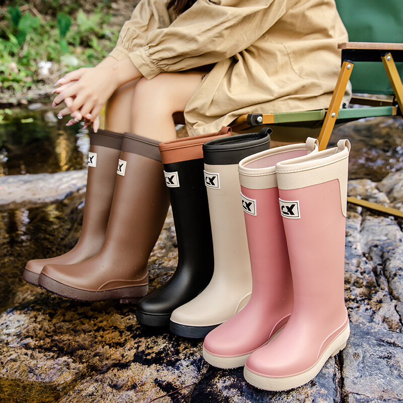 Fashion Women Long Tube Knee-length New Waterproof garden Shoes Non Slip Detachable Soft Bottom Rain boots Galoshes Size 35-41