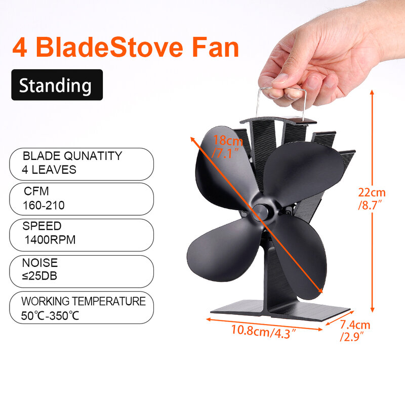 4 Blade Stove Fan Heat Powered Log Wood Burner Fireplace Fan Eco-fan Quiet Home Heater Winter Warmer Efficient Heat Distribution