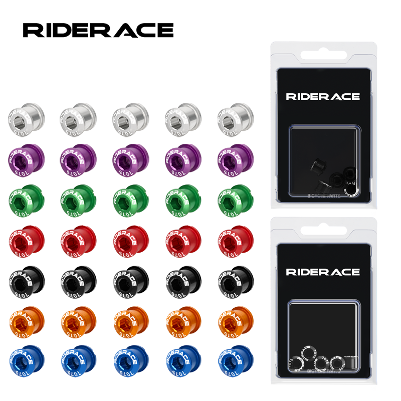 RIDERACE 5 PCS Double/Single Bicycle Chainring Bolts CNC Aluminum Alloy 7075 M8 6.5mm 8.5mm Road MTB Bike Crankset Bolt&Nut Set