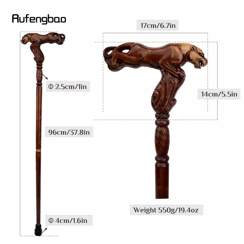 Leopard Brown Wooden Fashion Walking Stick Decorative Vampire Cospaly Party Wood Walking Cane Halloween Mace Wand Crosier 93cm