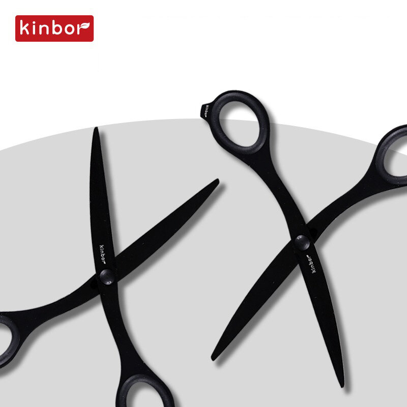 Kinbor 유선 블랙 이중 목적 가위/박스 오프너 나이프, 스테인레스 스틸 휴대용 안전 가위, 논스틱 문구 도구