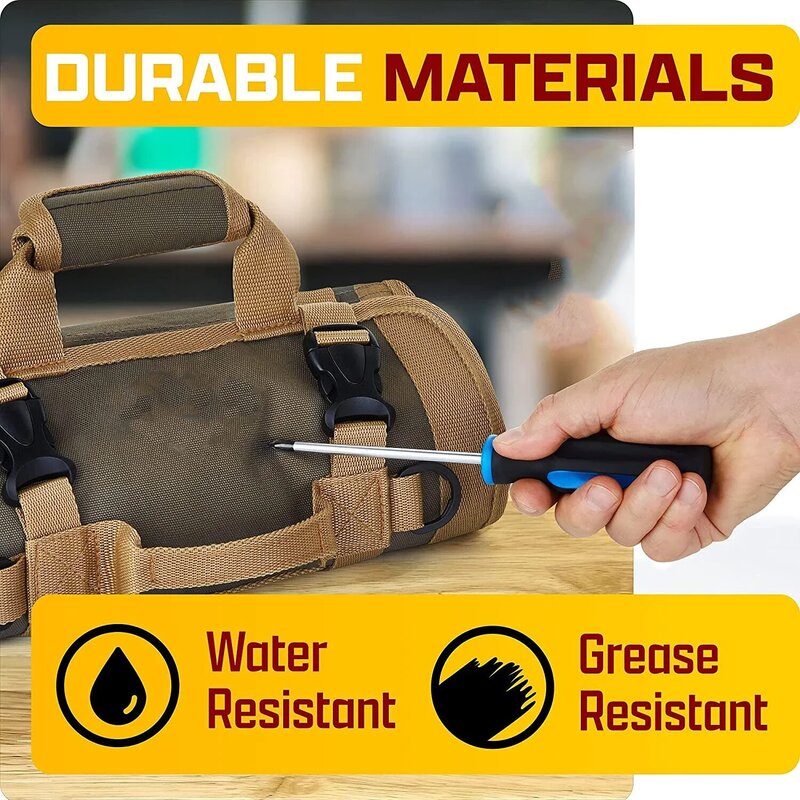 Sac à outils matériel multi-usages, sac de rangement portable roulé multi-poches professionnel, sac de rangement étanche roulé, clé à pince