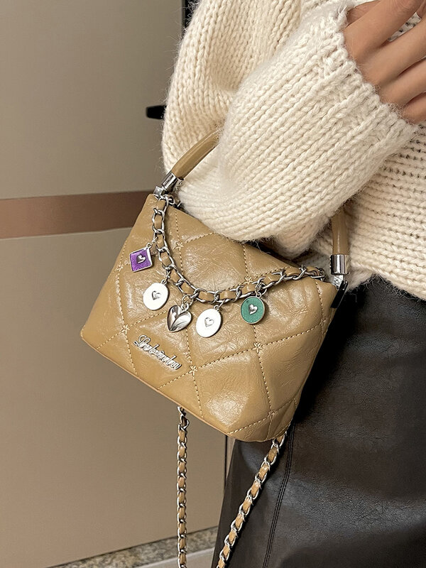 Bolso cruzado de cuero PU con cadena que combina con todo para mujer, bolsos pequeños con asa suave, bolso de hombro con sentido de alto grado, Coreano