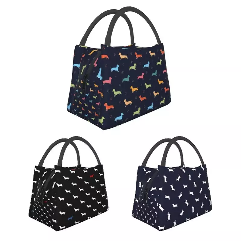 Cute Dachshund Pattern Insulated Lunch Bag for Women Badger Sausage The Wiener Dog Cooler Thermal Food Lunch Box Hospital Office