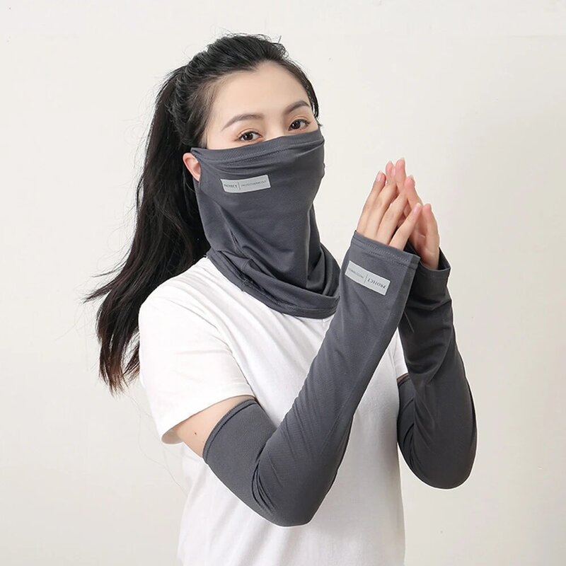 Sarung tangan tabir surya lengan es uniseks, syal kepala elastis mengemudi luar ruangan pelindung UV lengan penutup lengan ringan bernapas