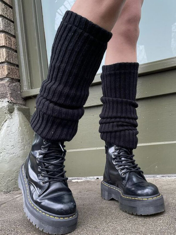 Doce meninas algodão malha na altura do joelho manga meias femininas primavera estilo preppy sólido perna aquecedores feminino streetwear vintage meia longa