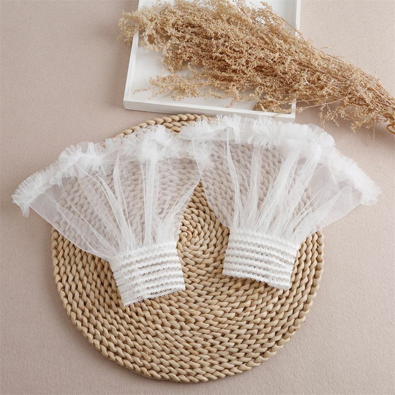 2023 New Detachable Cuffs Pearl Lace Mesh Fake Flared Sleeves Women Pleated Flare Sleeve Ruffles Wristband Decorative Accessory