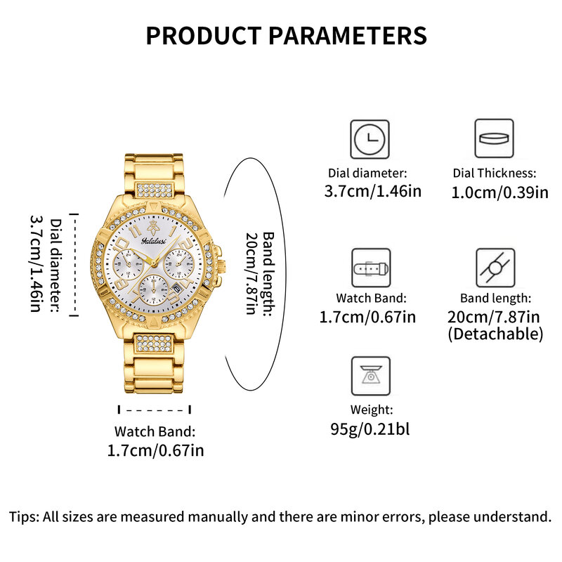 Zegarek damski marki YalaLuSi 2024, nowy złoty, luksusowy kryształowy diament z pudełkiem, zmywacz do zegarków, jonowe złocenie