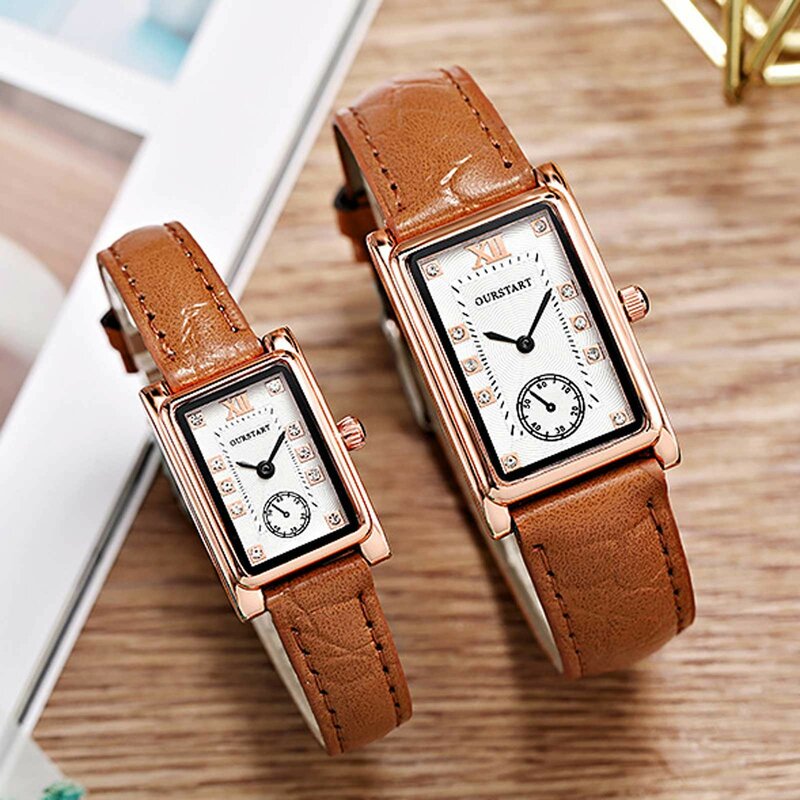 Fashion Couple Set Watches Luxury Men Women Business Casual Leather Quartz Watch Simple Brown Wristwatch Reloj Mujer 2023